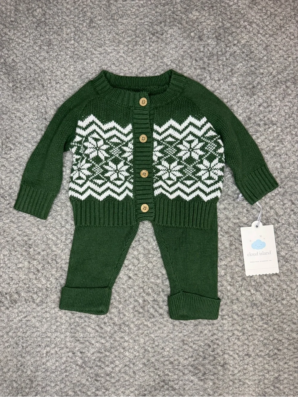 Cloud Island Unisex Baby’s 2pc Holiday Knit Sweater & Pants Set - Green 0-3M NWT